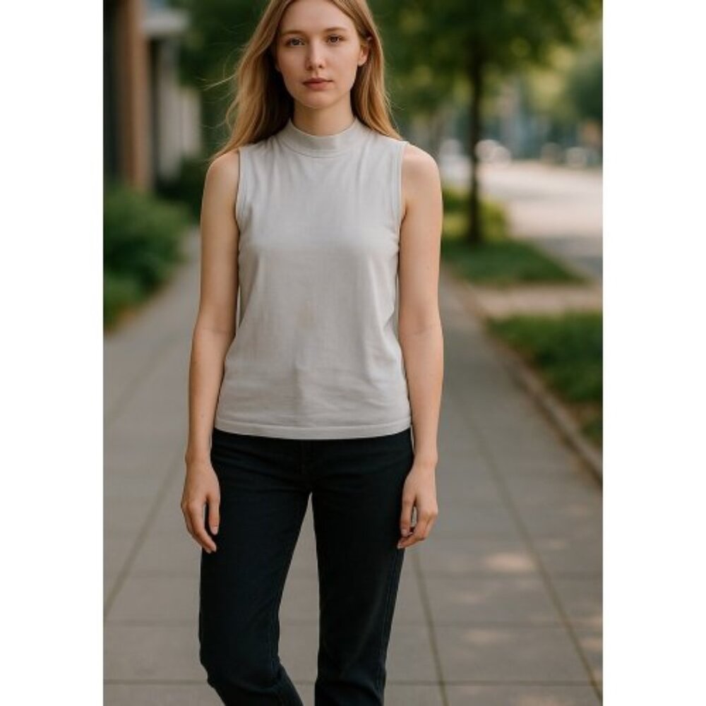 BRIDGE GATE Light Blue Sleeveless Mock Turtleneck Top Ladies MEDIUM